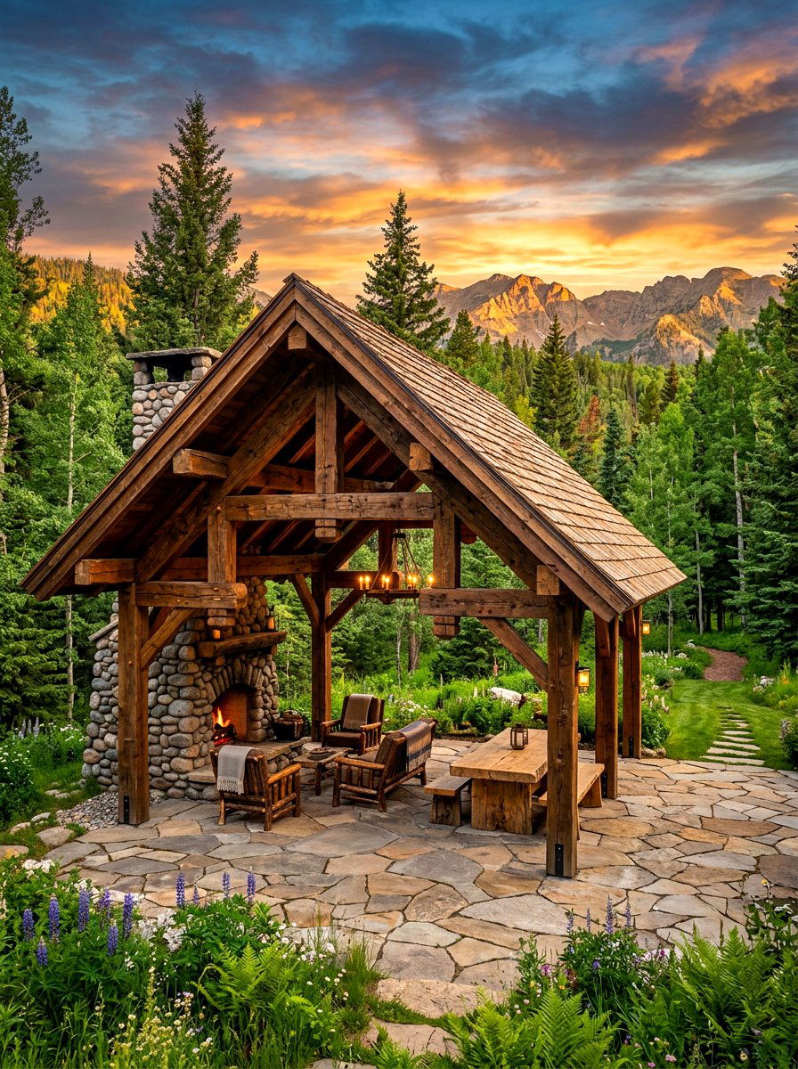 Rustic Timber Frame Pavilion - 30 wood pavilion patio ideas