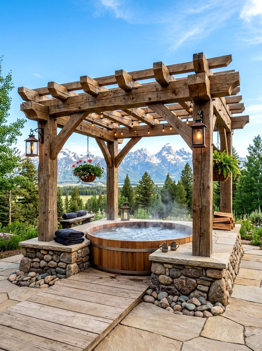Rustic Timber Hot Tub Pergola - 30 pergola over hot tub ideas
