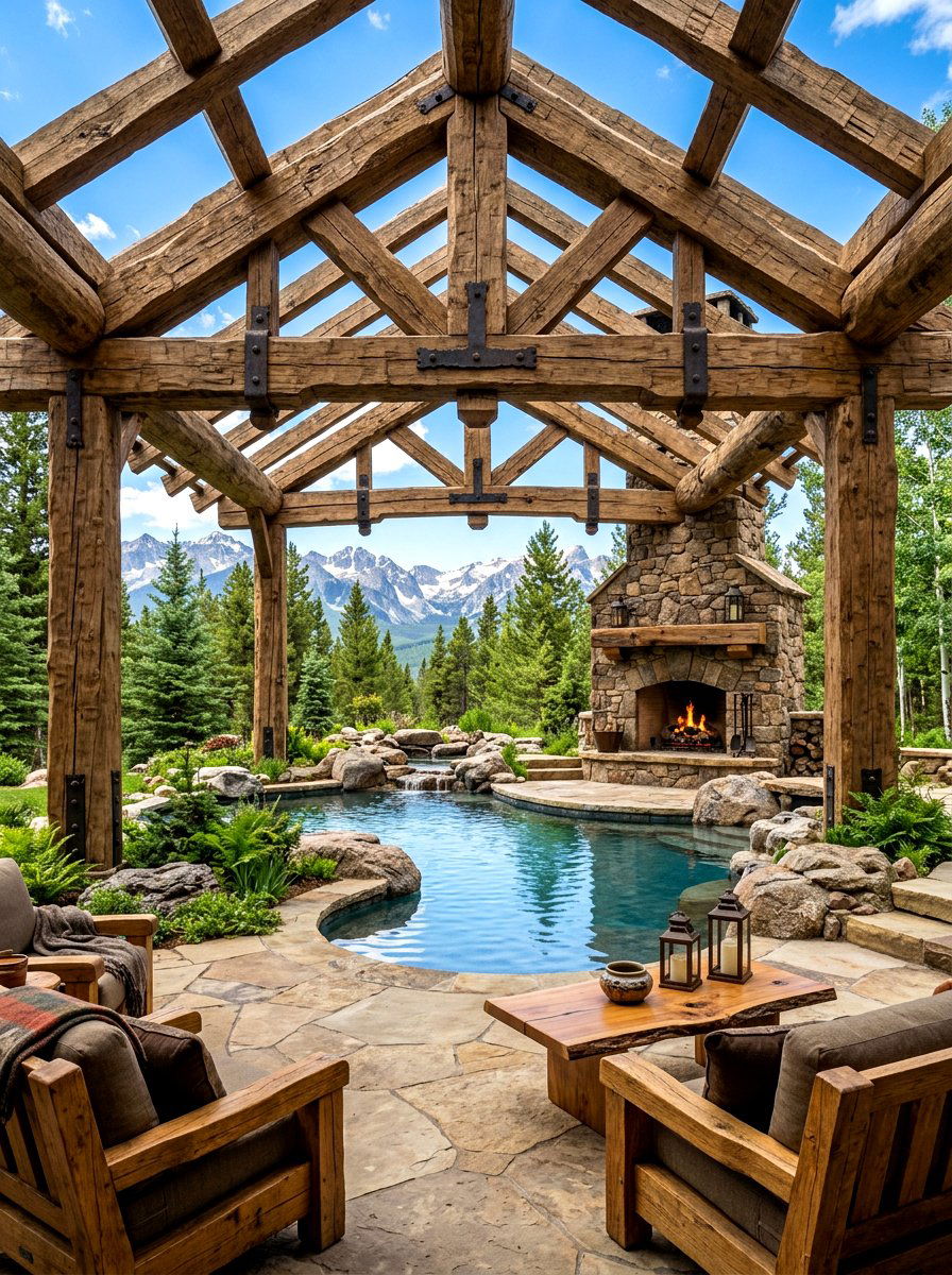 Rustic Timber Pergola - 30 poolside pergola ideas