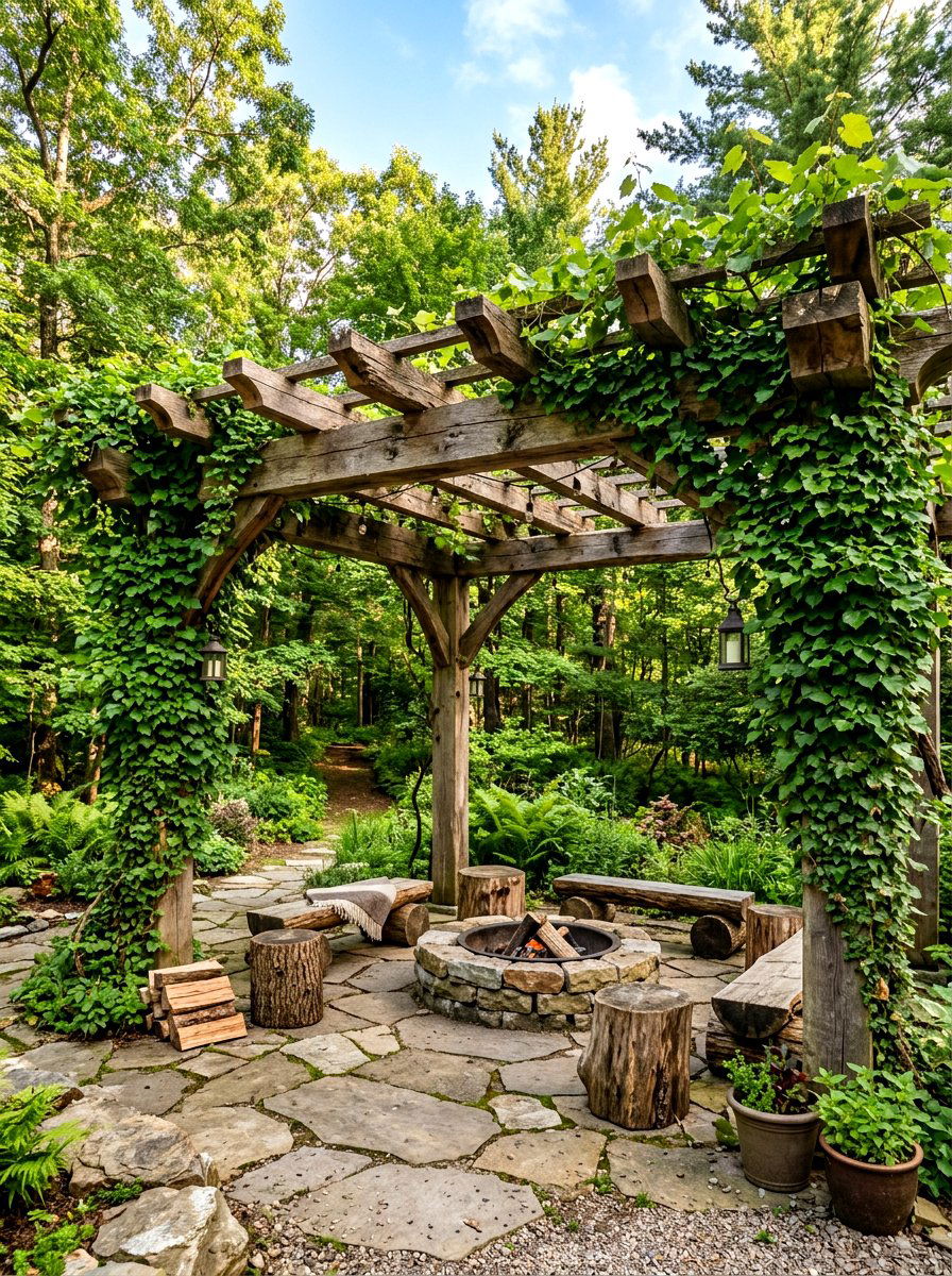 Rustic Timber Pergola With Climbing Plants - 30 small pergola ideas