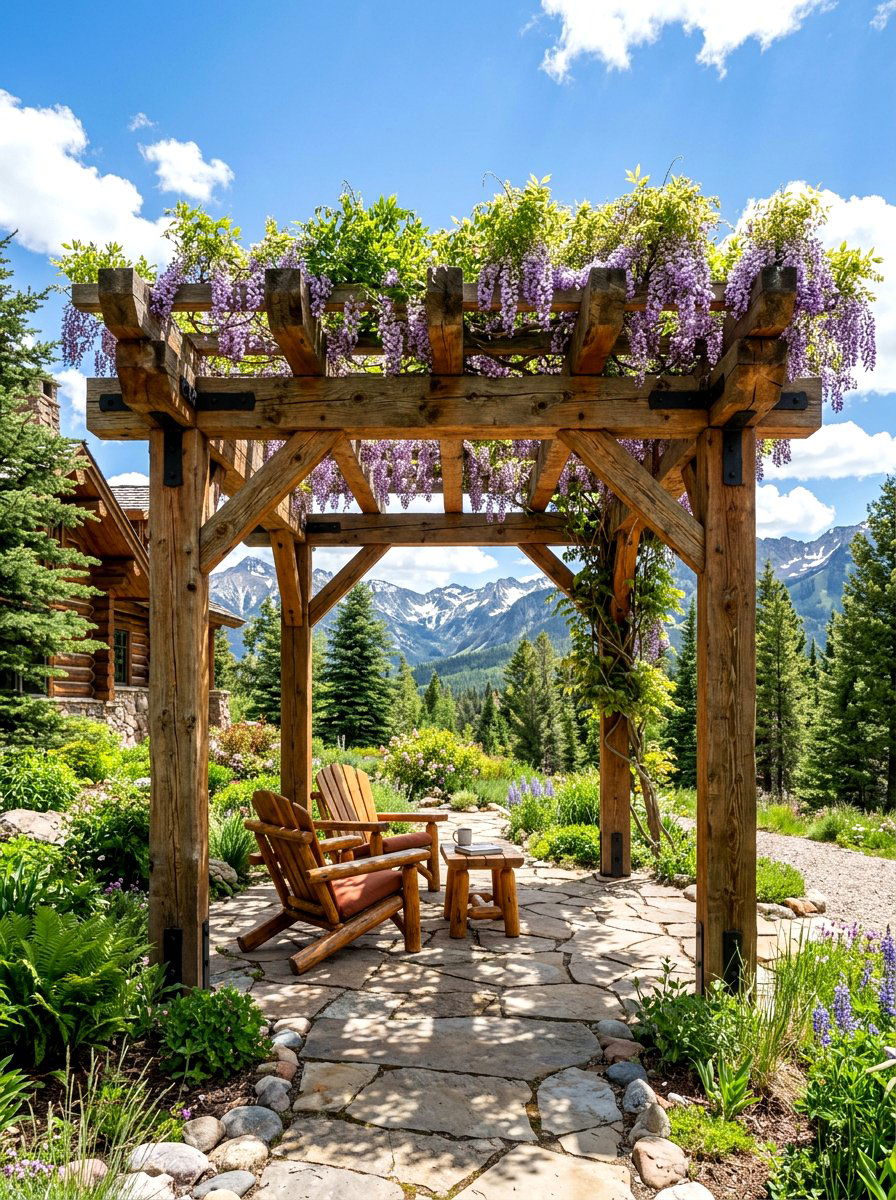 Rustic Timber Pergola - 30 attached pergola ideas
