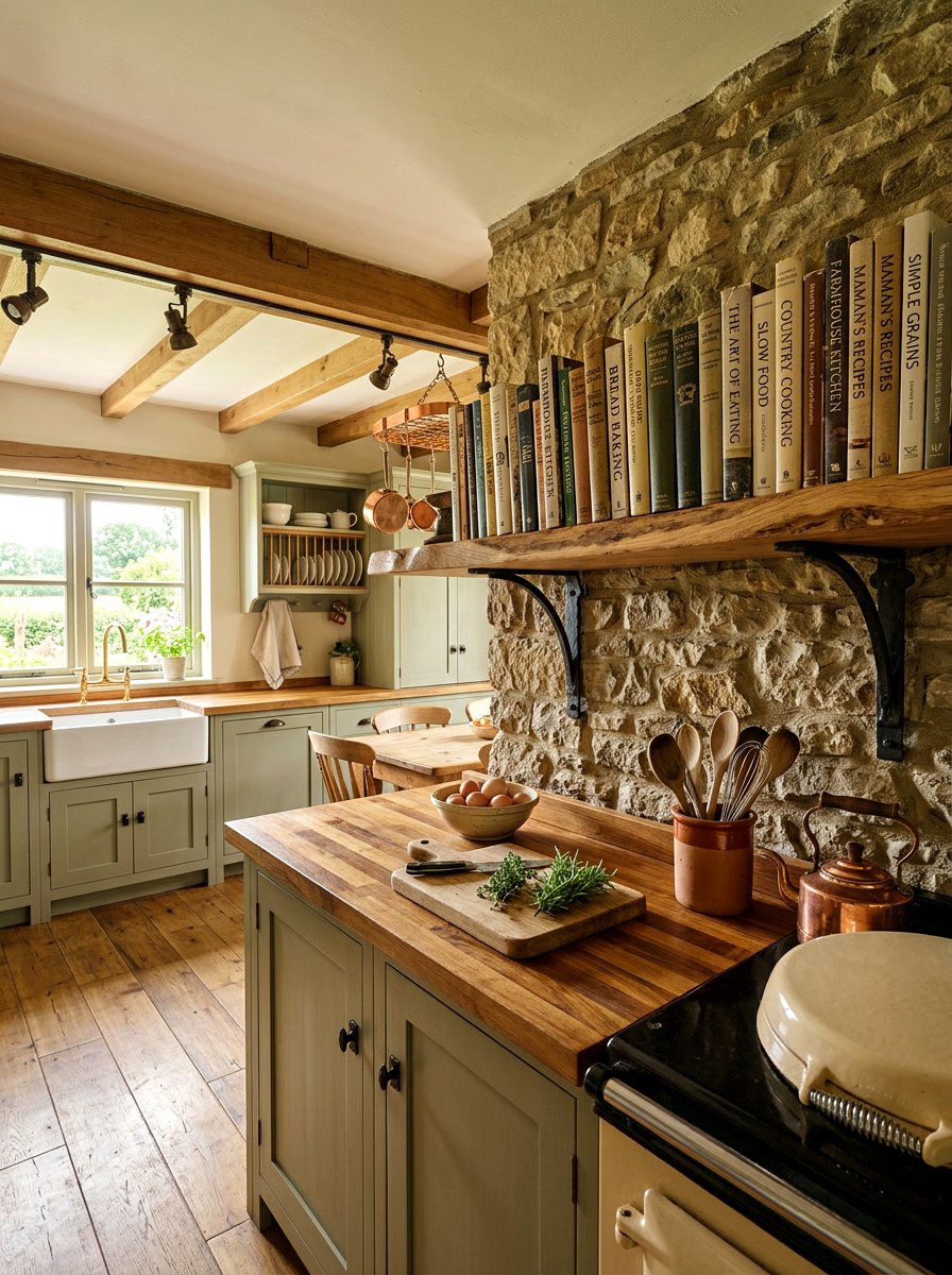 Rustic Timber Shelf - 30 cookbook kitchen shelf ideas