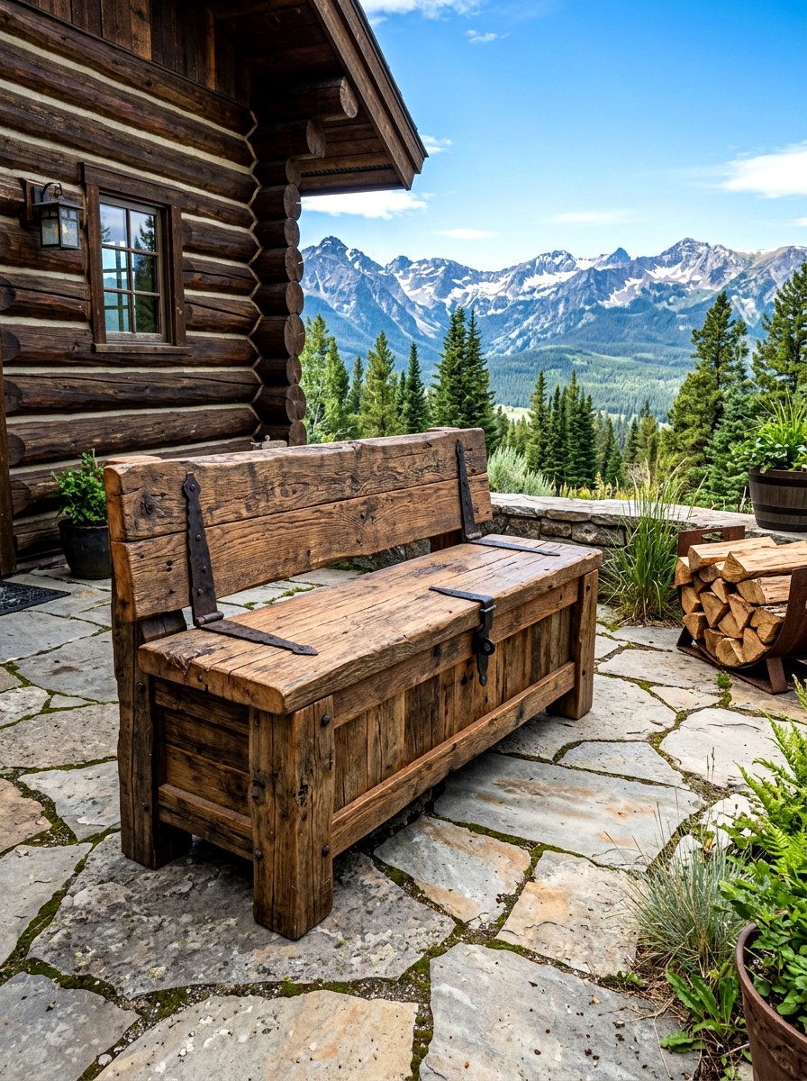 Rustic Timber Storage Seat - 30 patio storage bench seating ideas