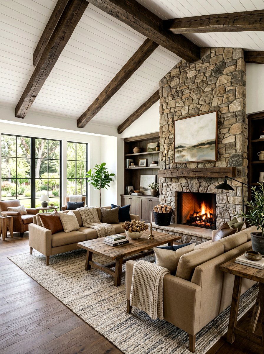 Rustic Transitional Living Room - 30 transitional living room ideas