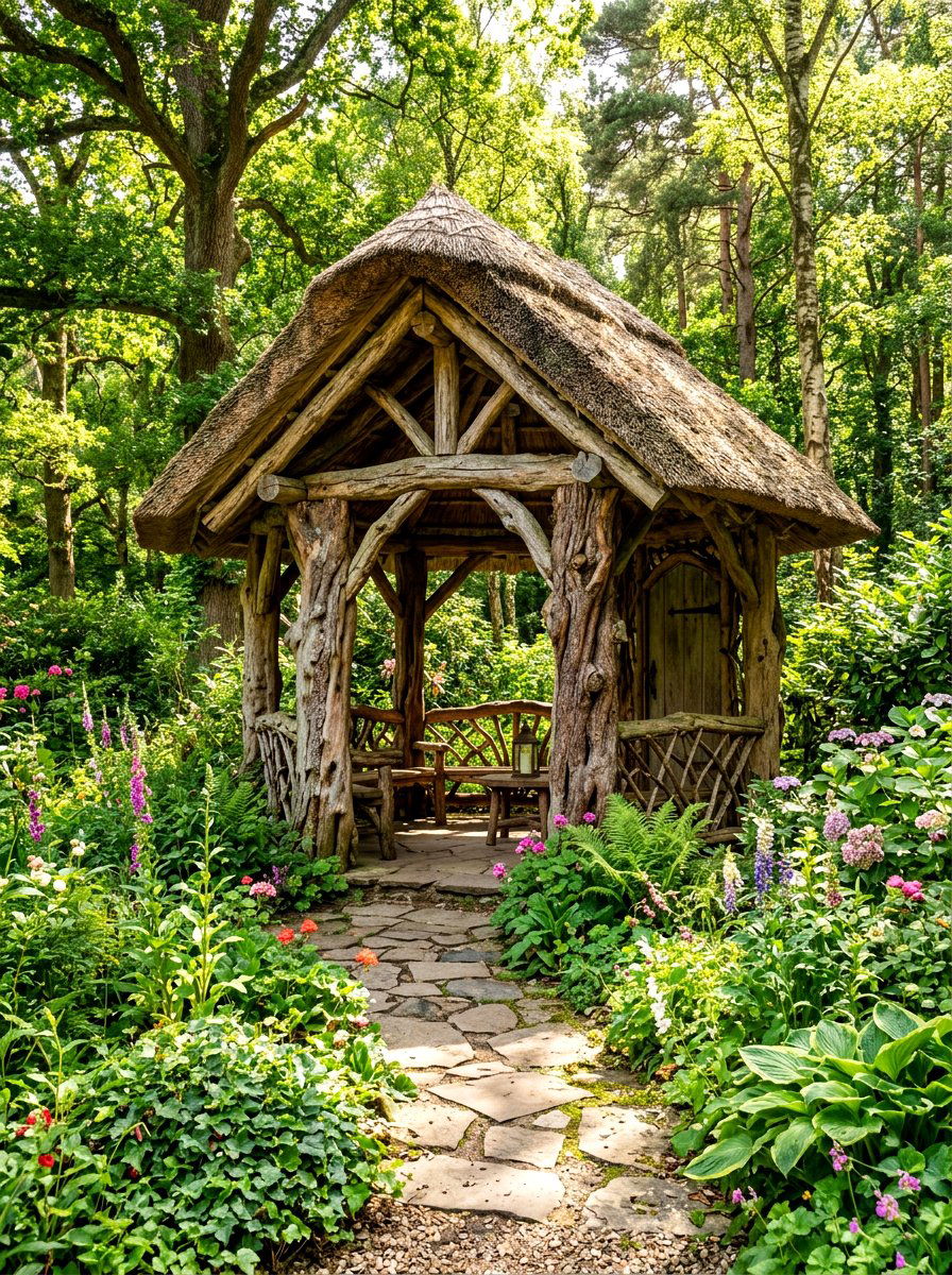 Rustic Tree Trunk Gazebo - 30 budget gazebo ideas