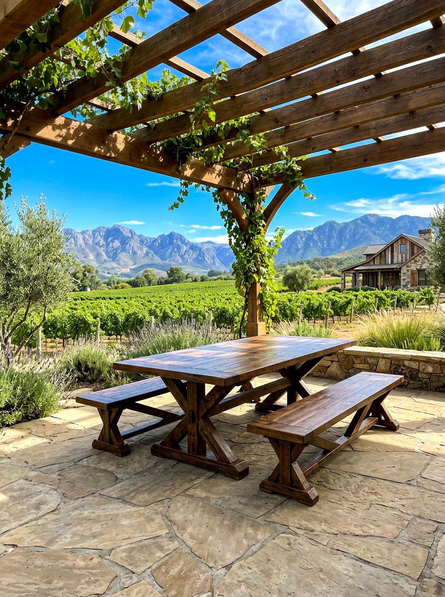 Rustic Trestle Dining Set - 30 rustic outdoor furniture ideas