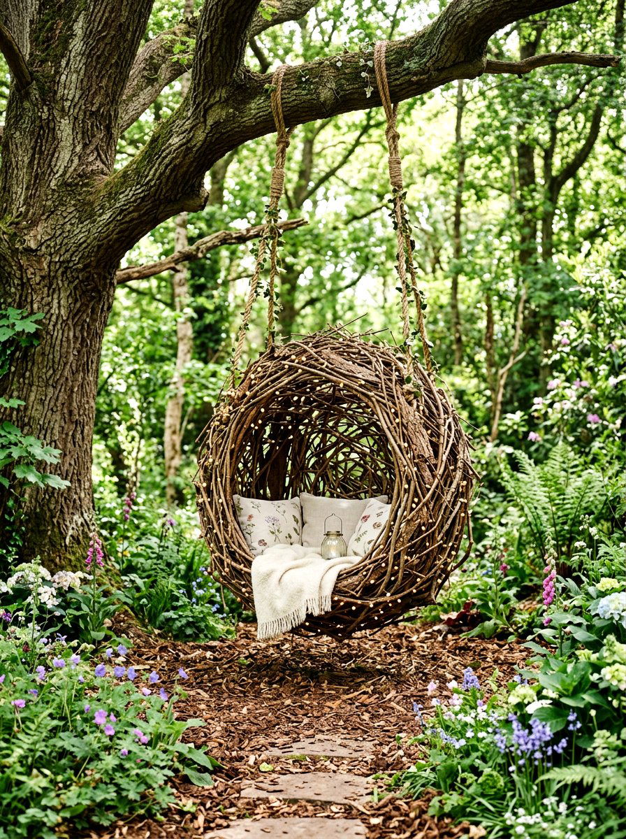 Rustic Twig Cocoon Swing - 30 cocoon patio chair ideas