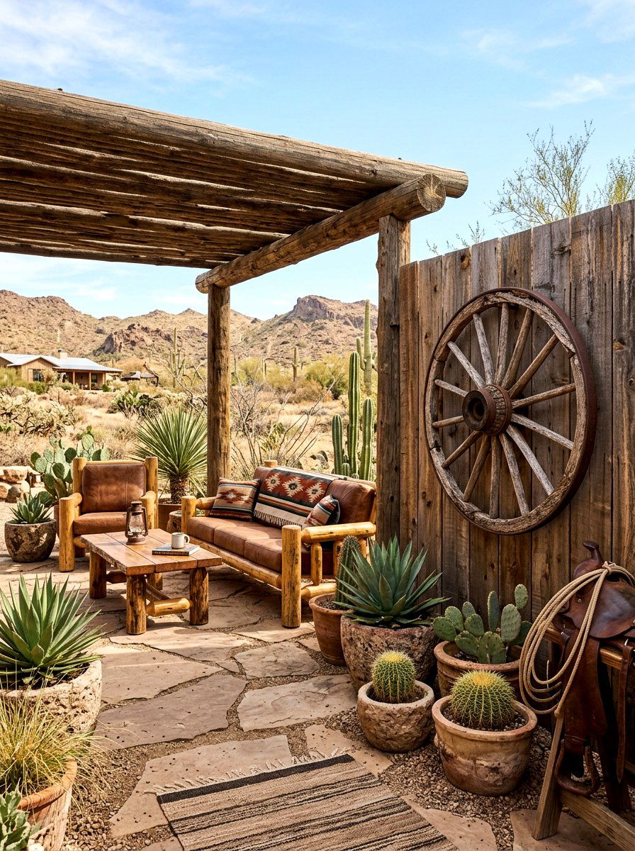 Rustic Wagon Wheel - 30 patio wall decor ideas