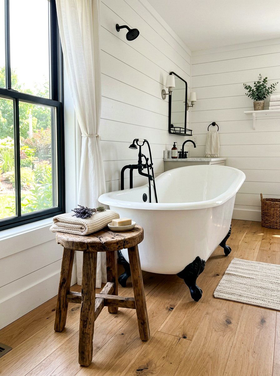 Rustic Weathered Wood Stool - 30 bathroom stool ideas