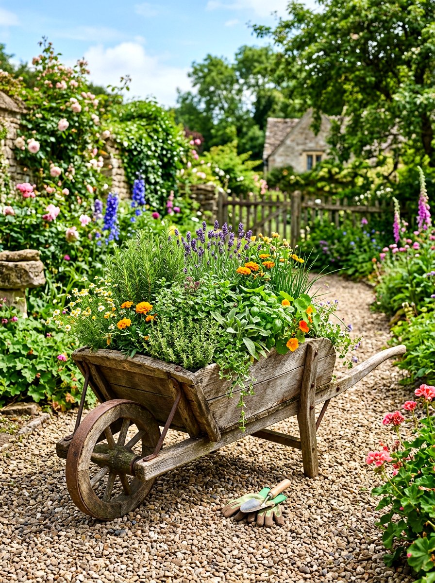 Rustic Wheelbarrow Herb Garden - 30 rustic herb garden ideas