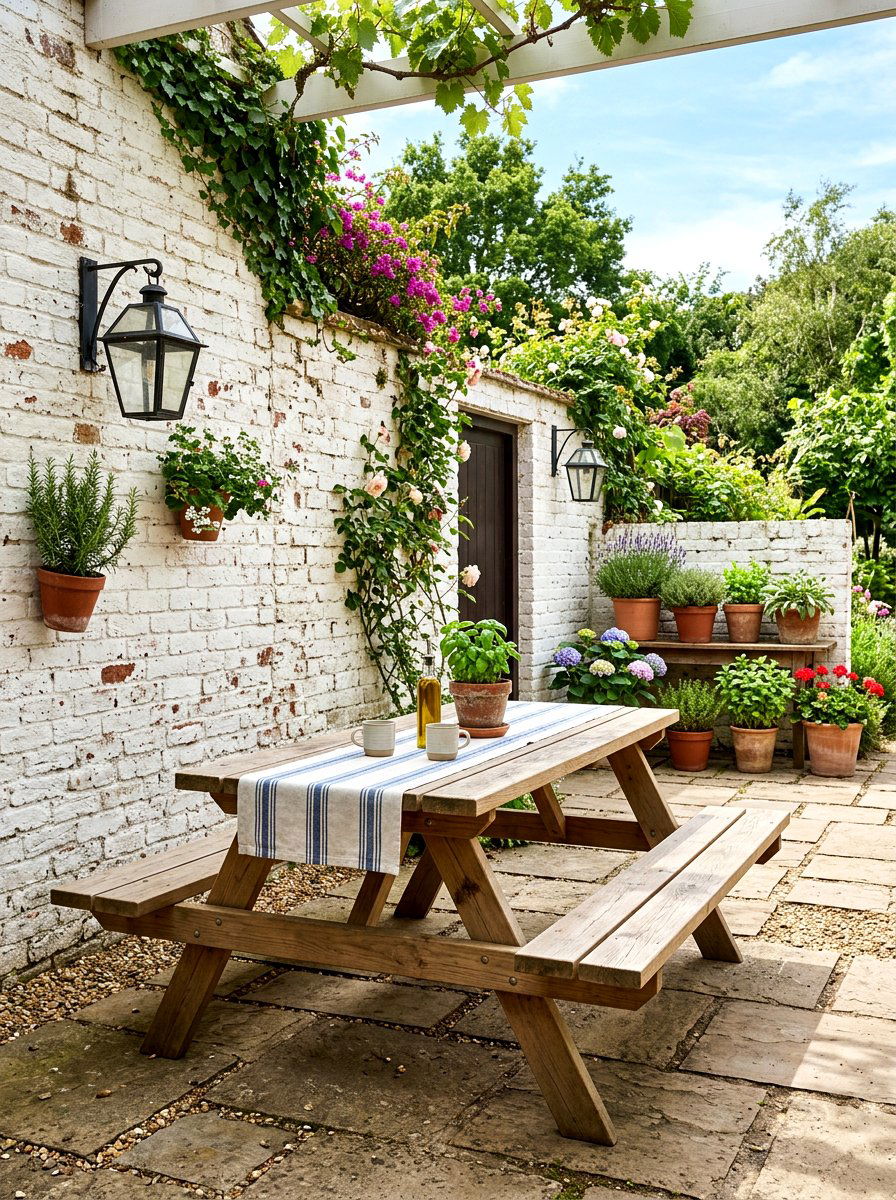 Rustic White Brick - 30 outdoor dining area ideas