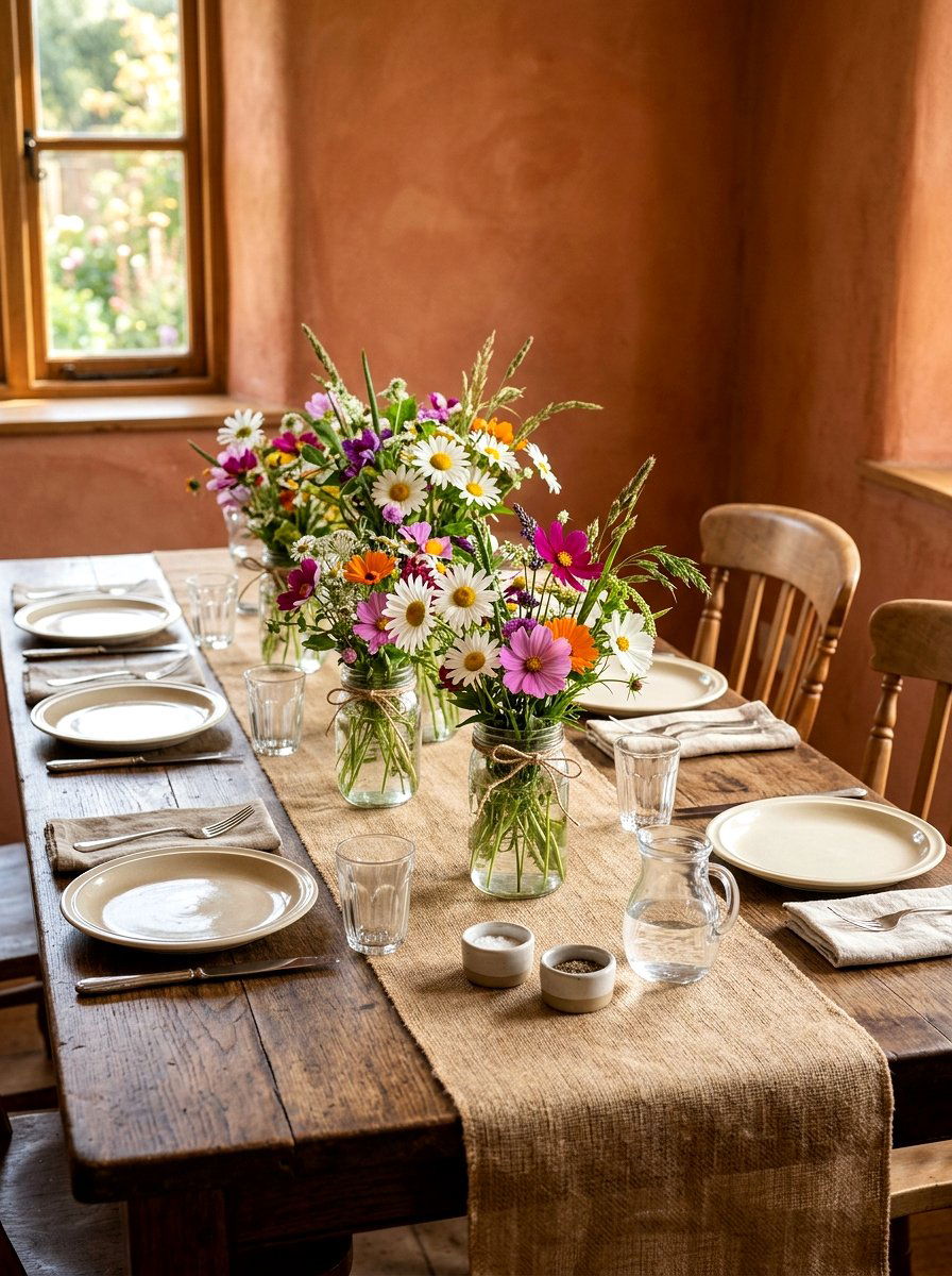 Rustic Wildflower Table Setting - 30 floral tablescape ideas