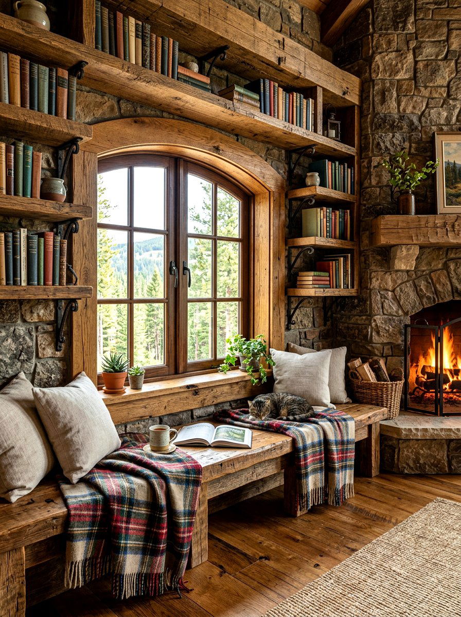 Rustic Window Bookshelf Bench - 30 window seat bookshelf ideas
