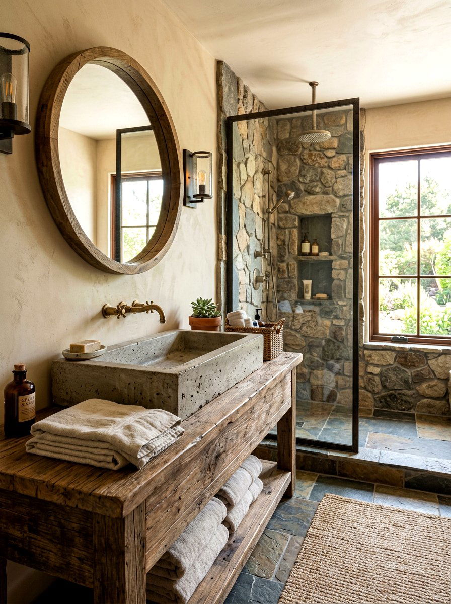 Rustic Wood And Concrete Sink - 30 concrete sink bathroom ideas