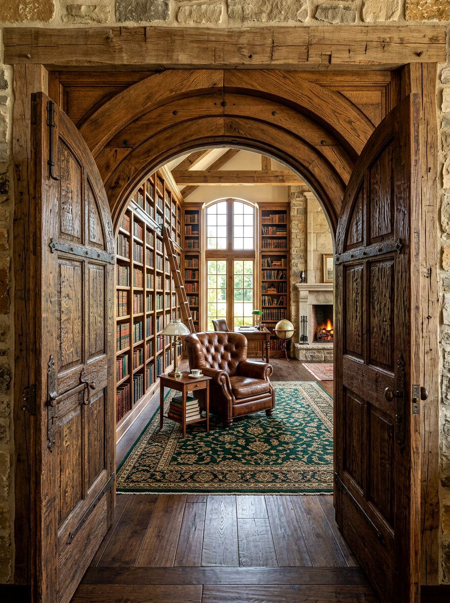 Rustic Wood Arched Double Door - 30 arched doorway ideas