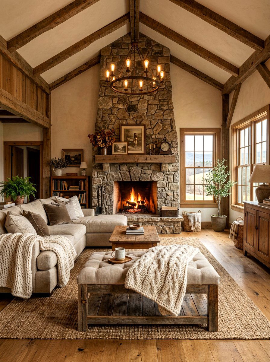 Rustic Wood Base Ottoman - 30 ottoman coffee table ideas