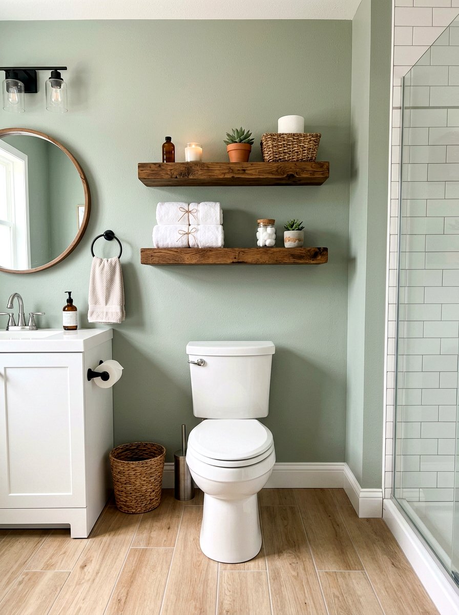 Rustic Wood Bathroom Shelves - 30 guest bathroom ideas