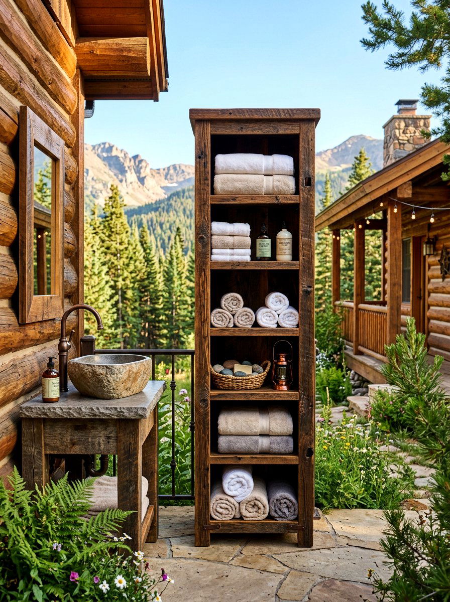 Rustic Wood Bathroom Tower - 30 vanity tower storage ideas