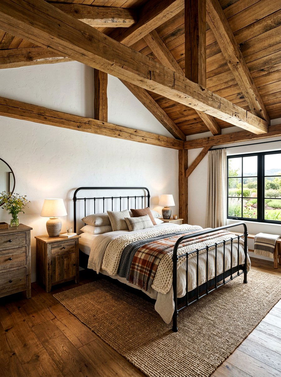 Rustic Wood Beam Bedroom - 30 cottage vintage bedroom ideas