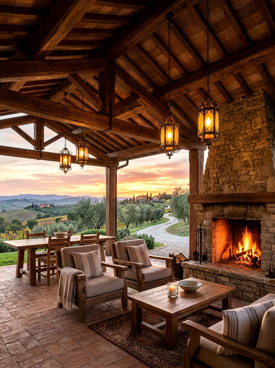 Rustic Wood Beam Ceiling - 30 Mediterranean patio lounge ideas