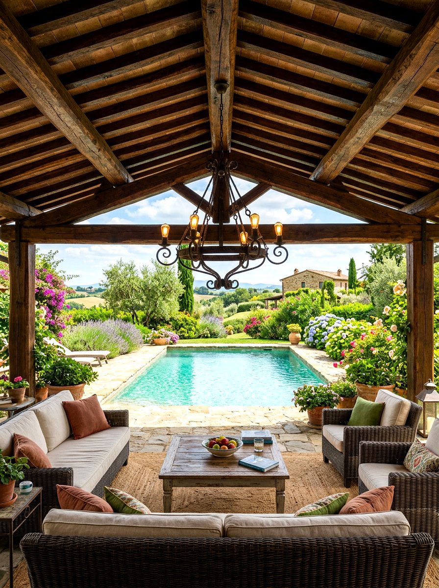 Rustic Wood Beam Ceiling - 30 Mediterranean pool patio ideas
