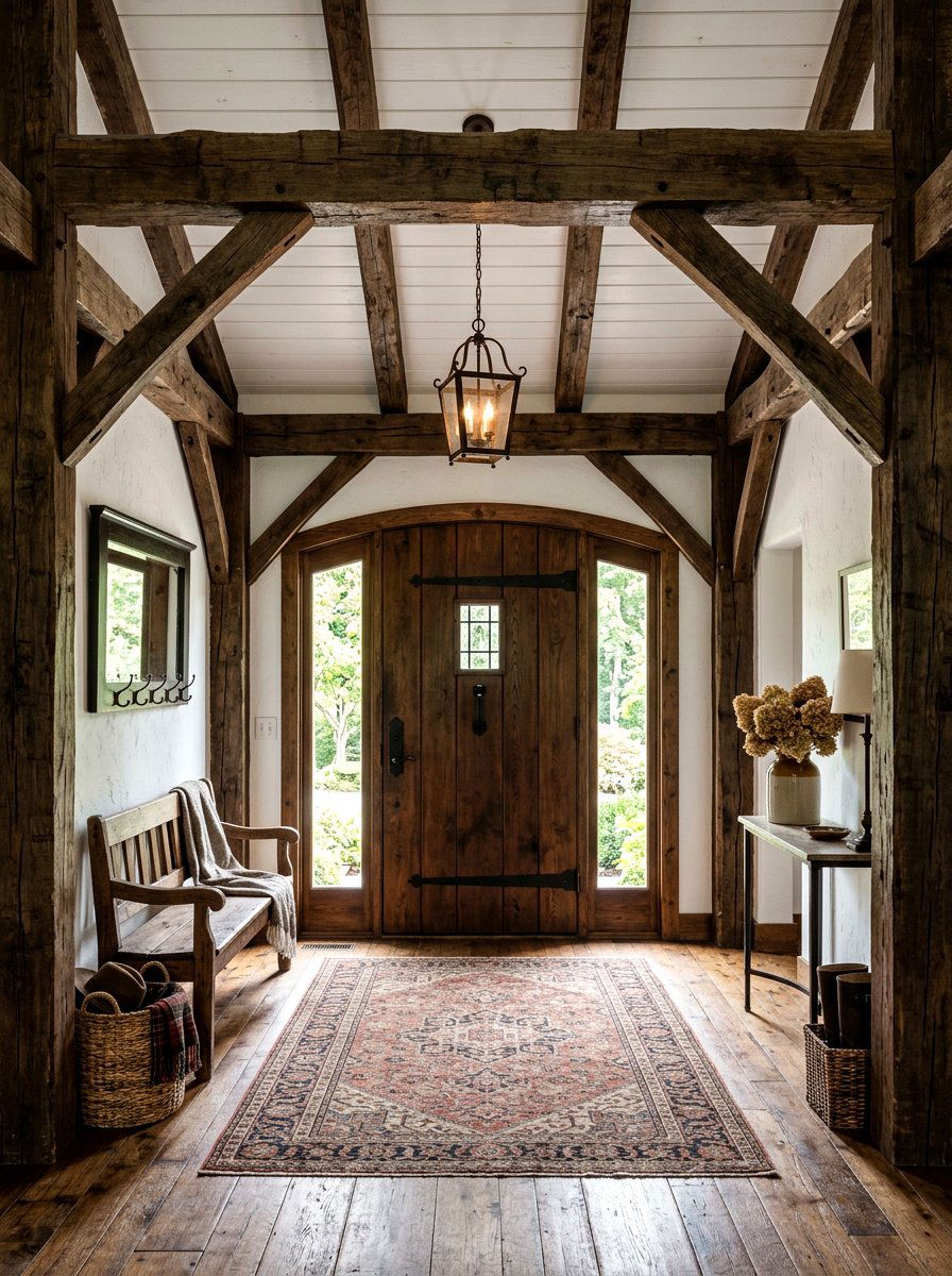 Rustic Wood Beam Entryway - 30 double height foyer ideas