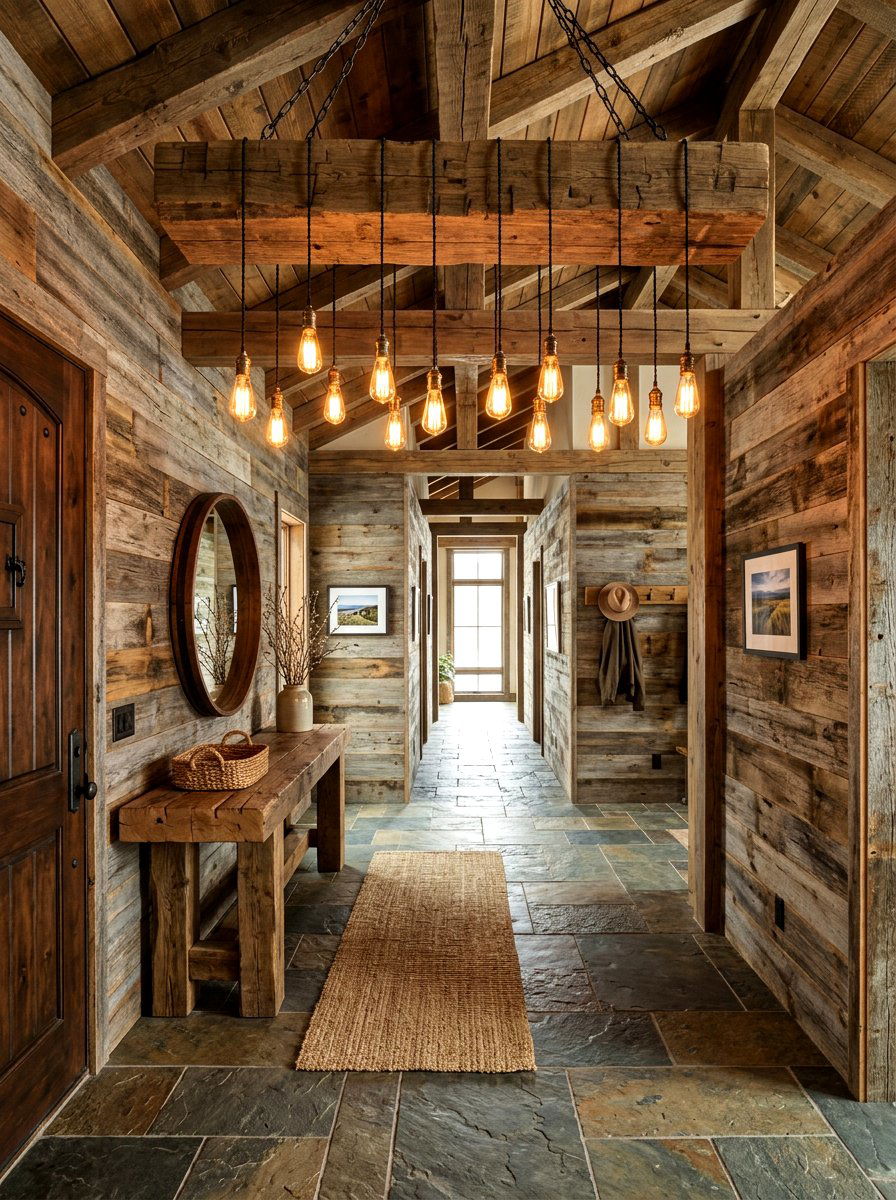 Rustic Wood Beam Lighting - 30 long foyer lighting ideas