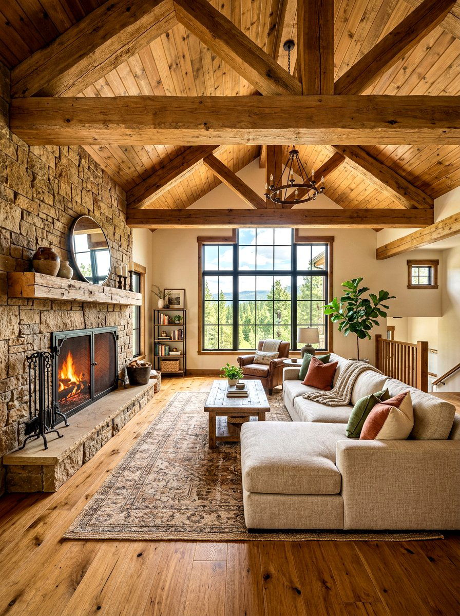 Rustic Wood Beam Living Room - 30 Nancy Meyers living room ideas
