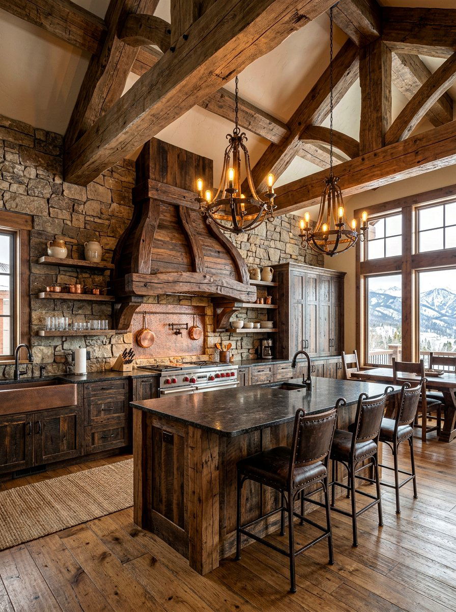 Rustic Wood Beam Rounded Hood - 30 rounded kitchen hood ideas