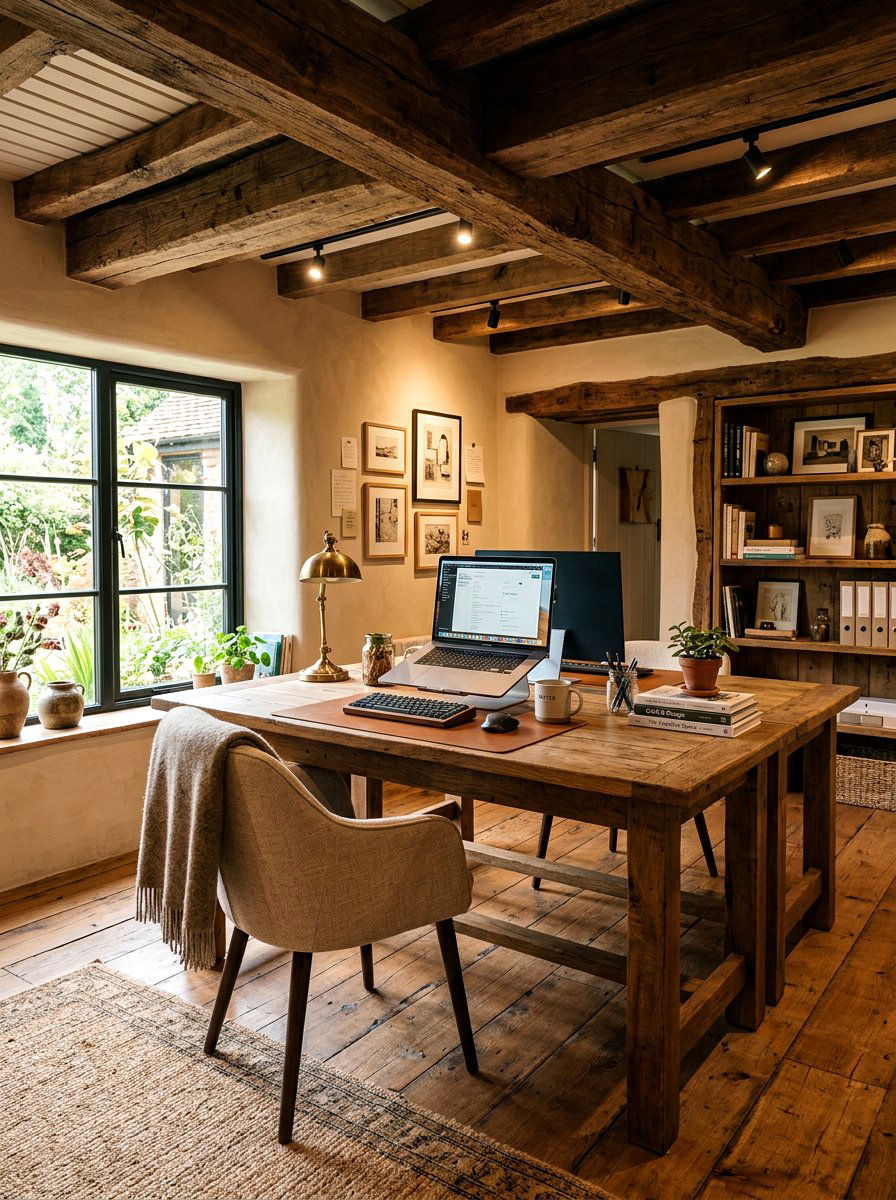 Rustic Wood Beam Workspace - 30 boutique studio office ideas