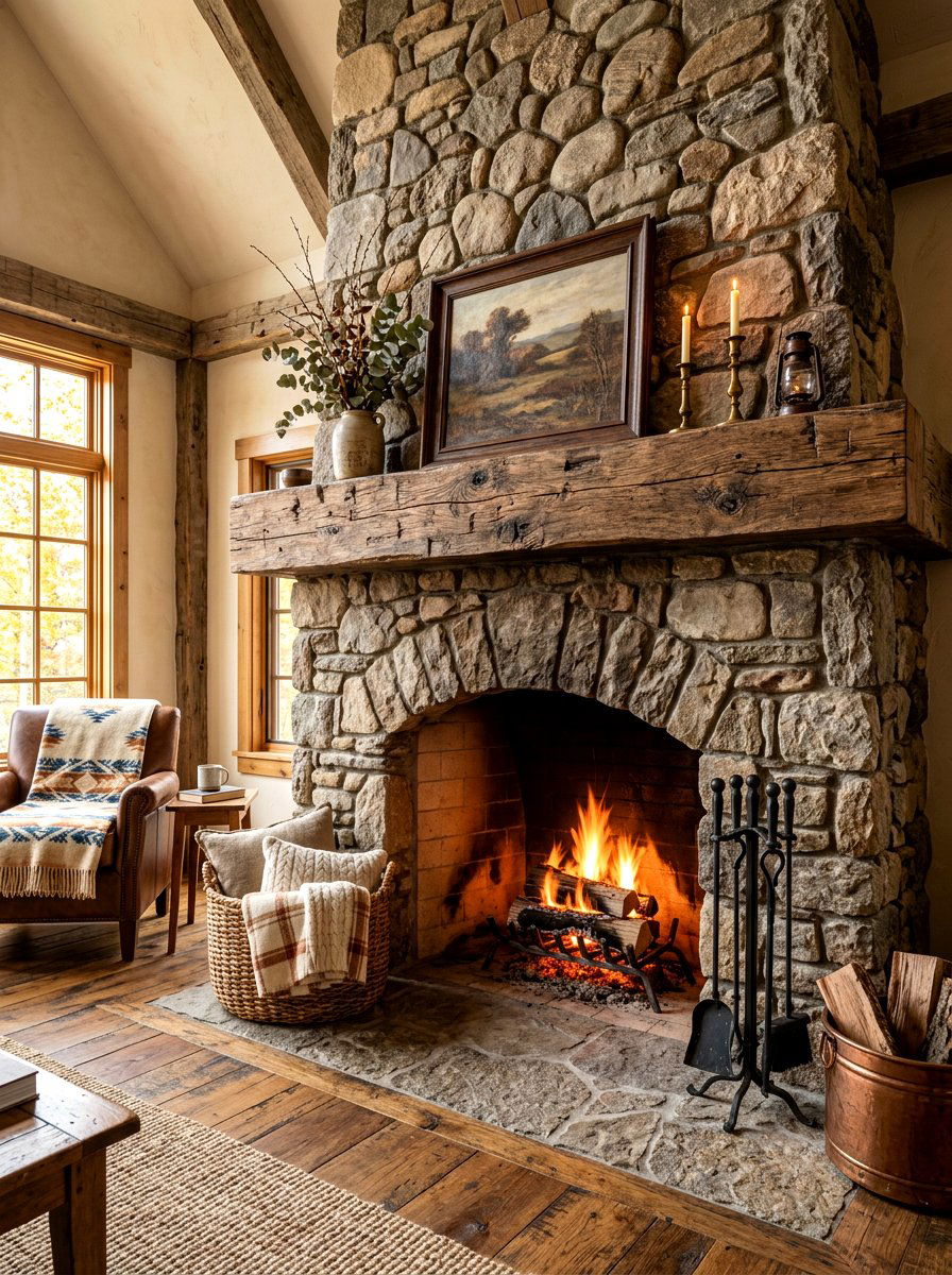 Rustic Wood Beam - 30 mantel shelf styling ideas