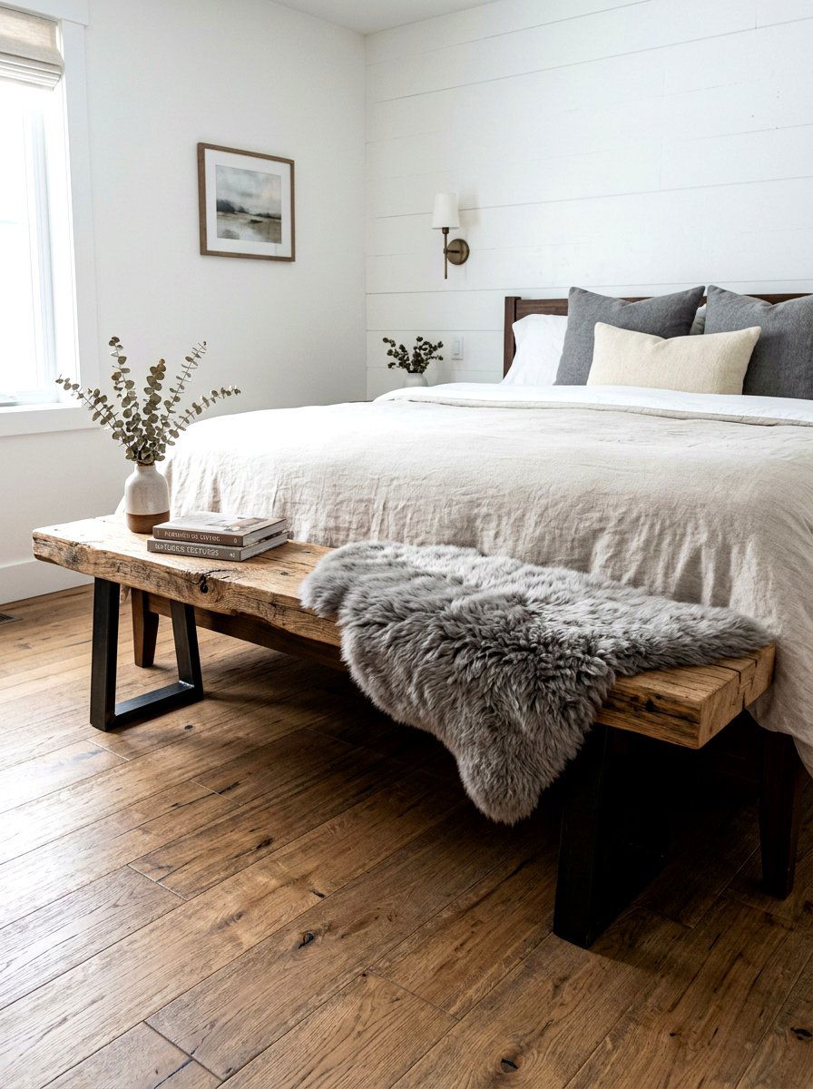 Rustic Wood Bench - 30 bedroom sitting area ideas