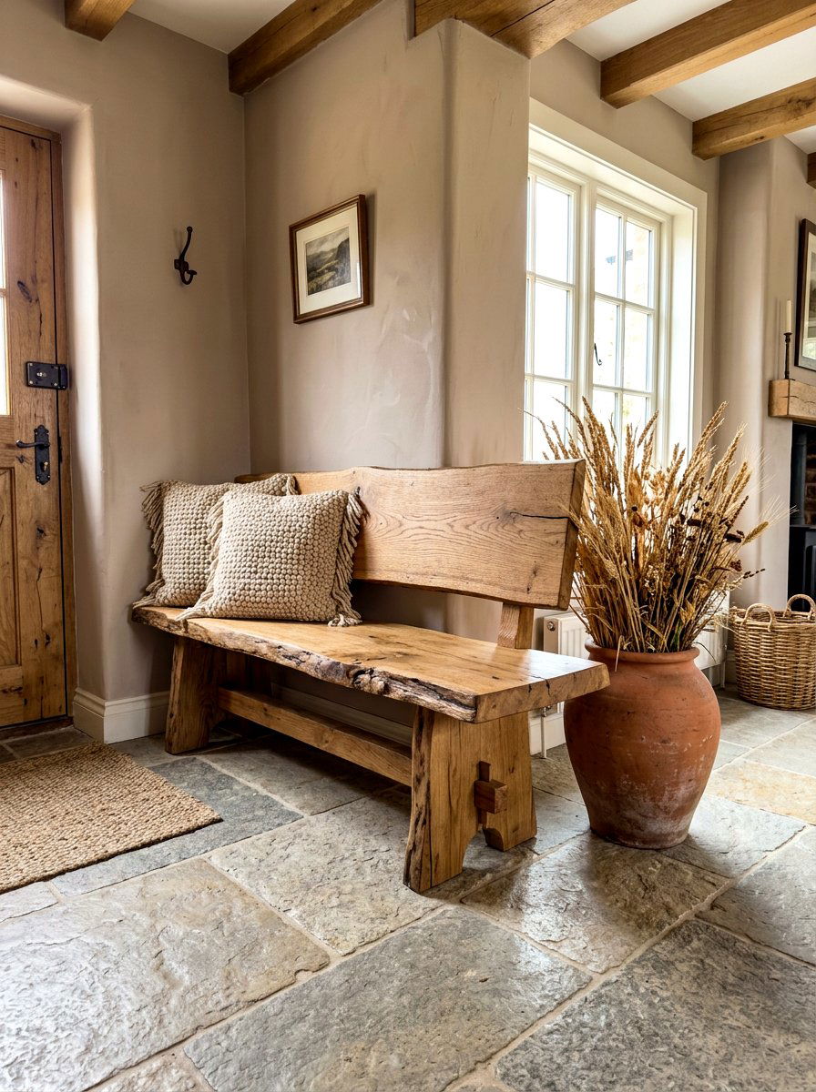 Rustic Wood Bench - 30 warm welcome entryway ideas