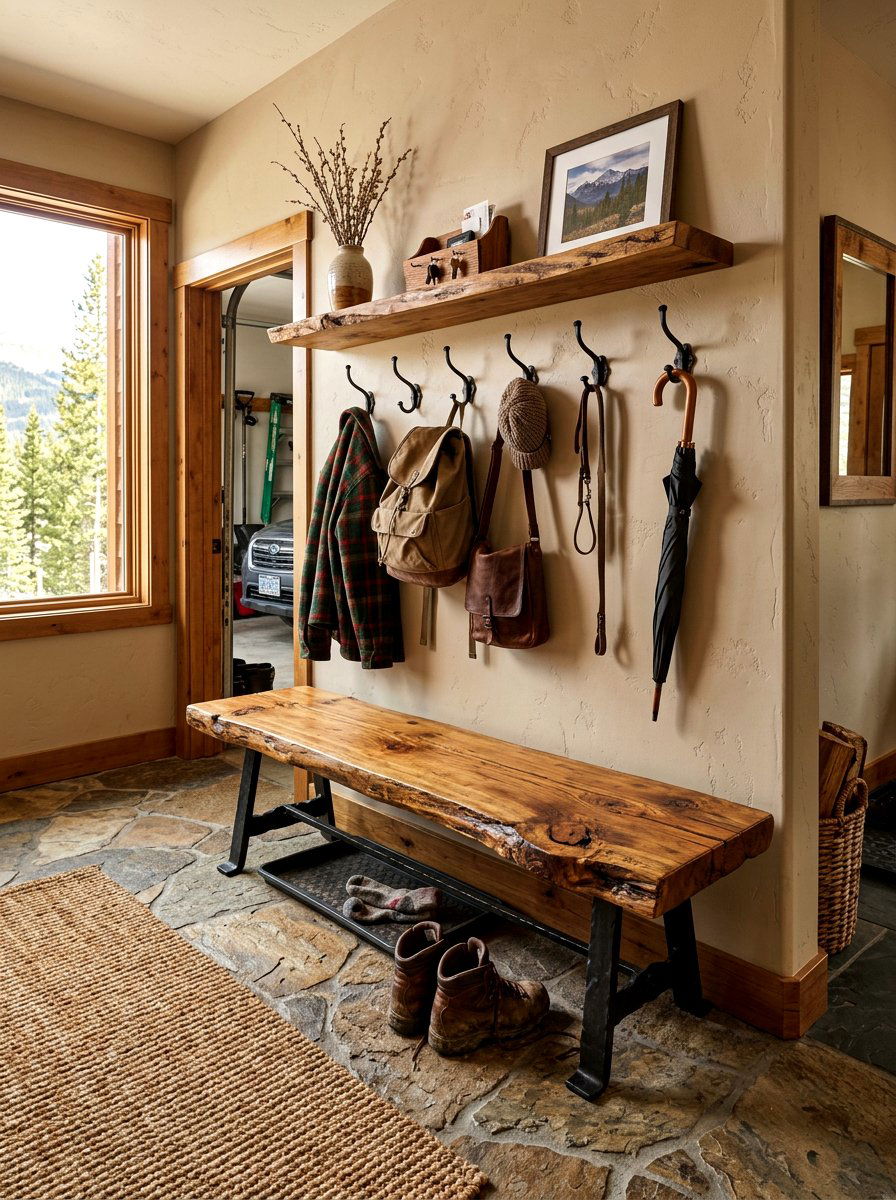 Rustic Wood Bench - 30 garage mudroom ideas