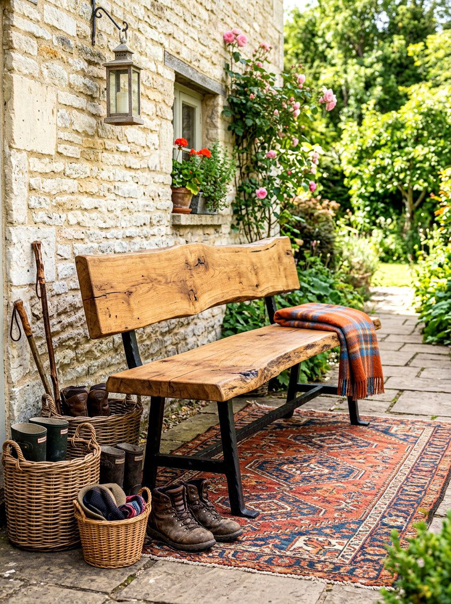 Rustic Wood Bench - 30 welcoming entryway ideas
