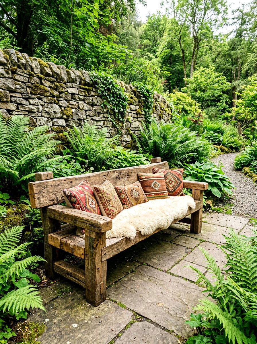 Rustic Wood Bench - 30 bohemian patio decor ideas