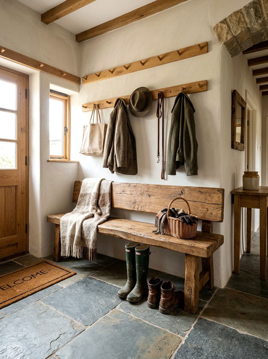 Rustic Wood Bench - 30 English mudroom ideas