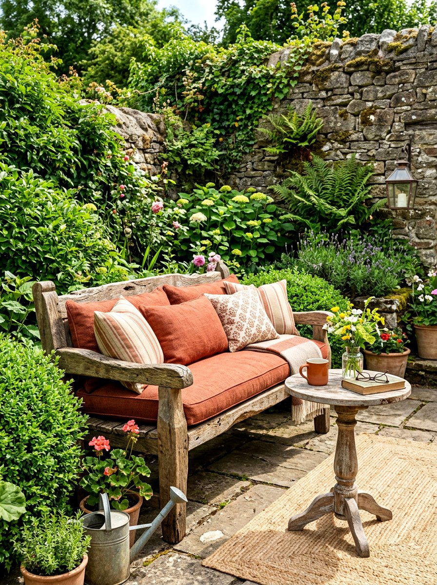 Rustic Wood Bench Seating - 30 patio cafe corner ideas