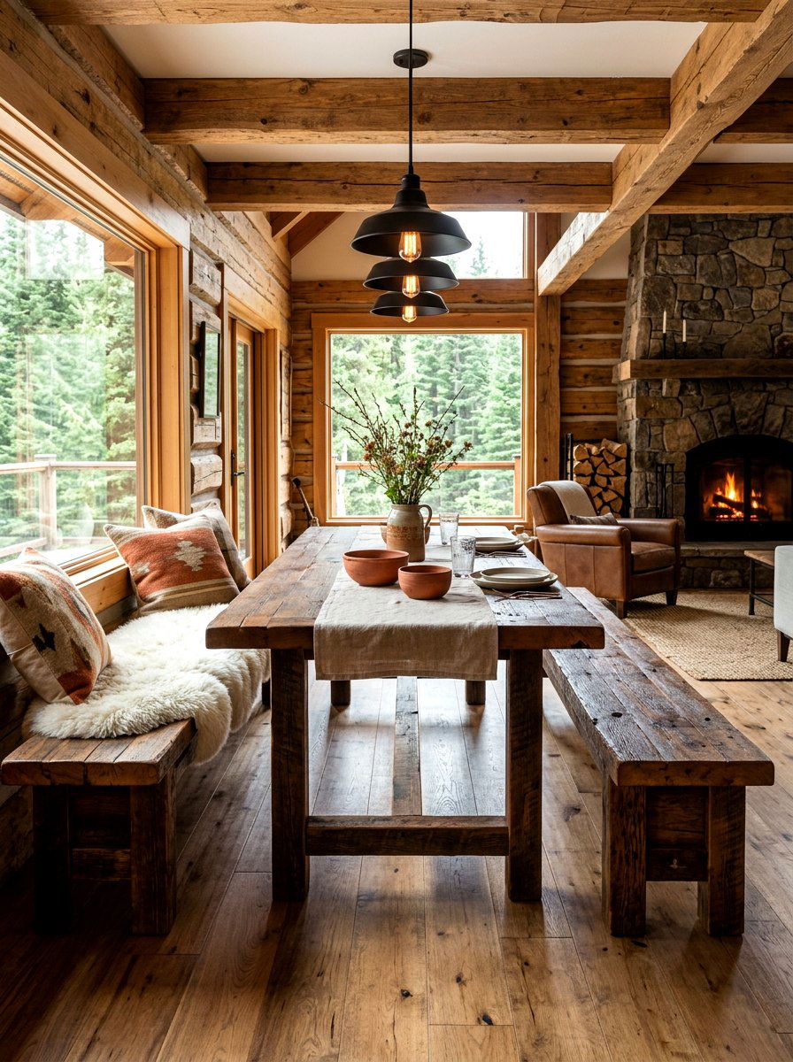 Rustic Wood Bench Seating - 30 cozy breakfast corner ideas