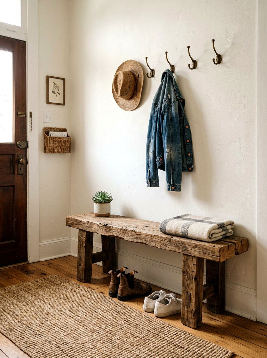 Rustic Wood Bench - 30 apartment entry bench ideas