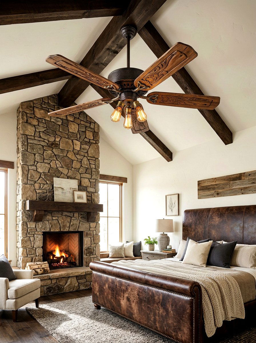 Rustic Wood Blade Fan - 30 bedroom ceiling fan ideas