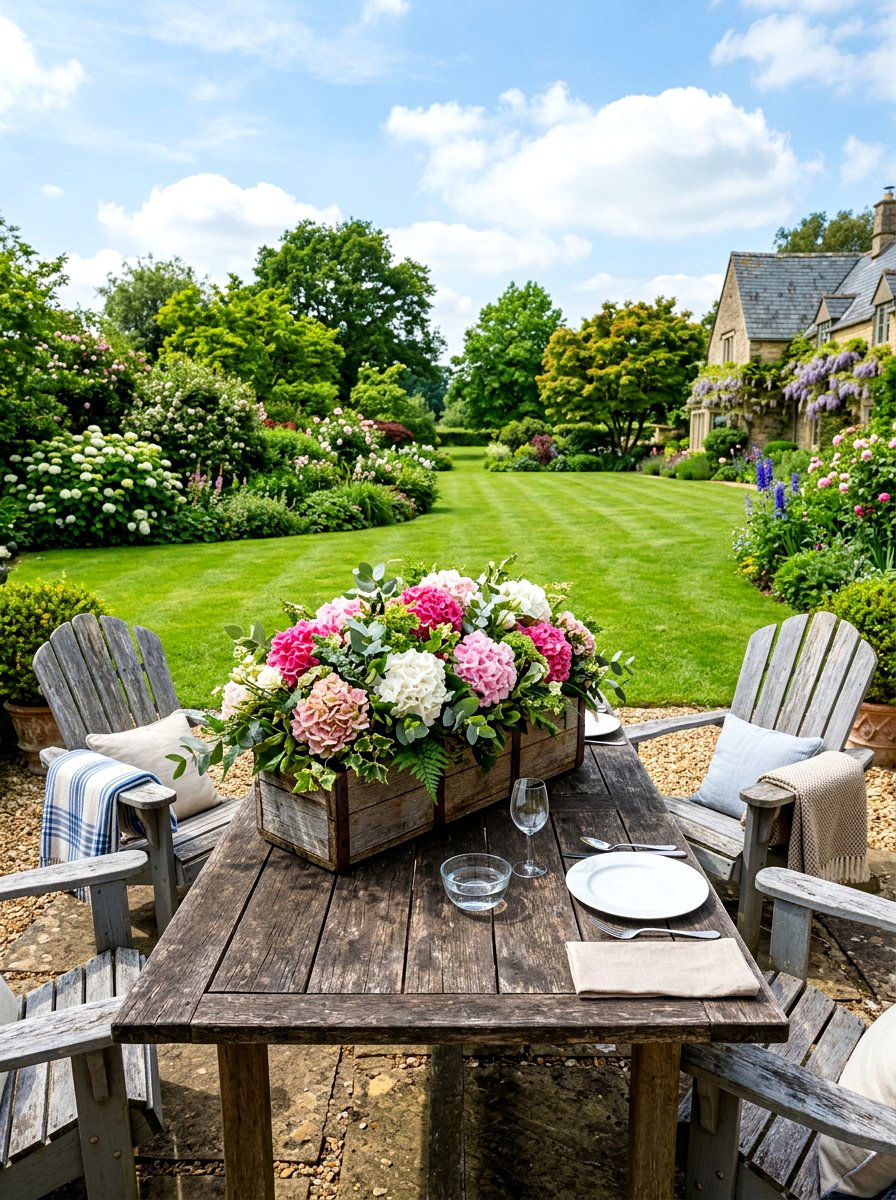 Rustic Wood Box Hydrangeas - 30 hydrangea centerpiece ideas