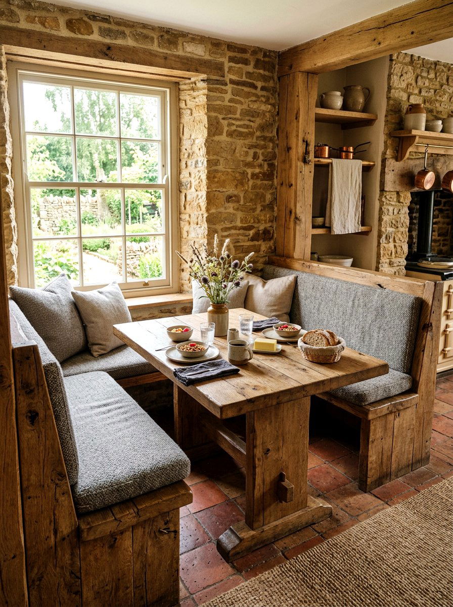 Rustic Wood Breakfast Nook - 30 breakfast banquette kitchen ideas