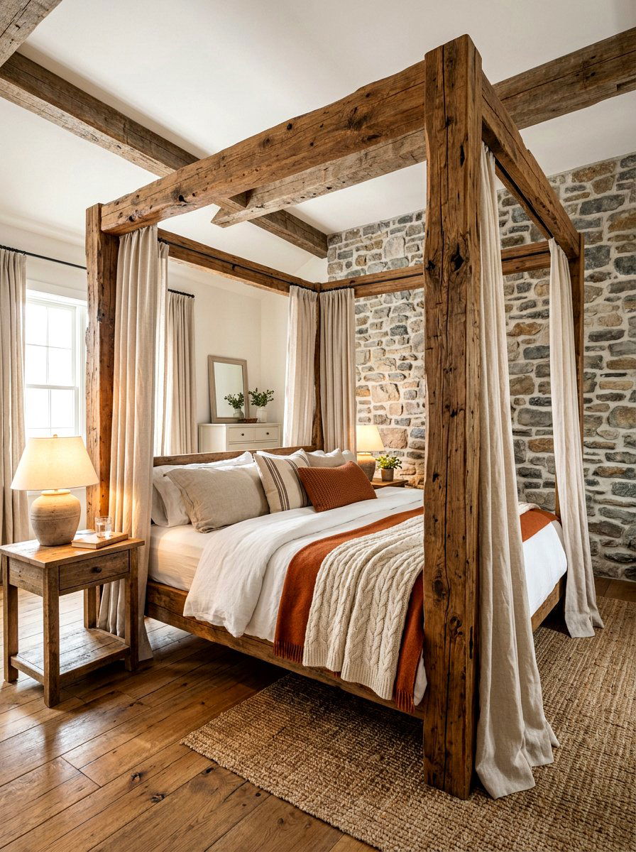 Rustic Wood Canopy Bed - 30 romantic canopy bedroom ideas