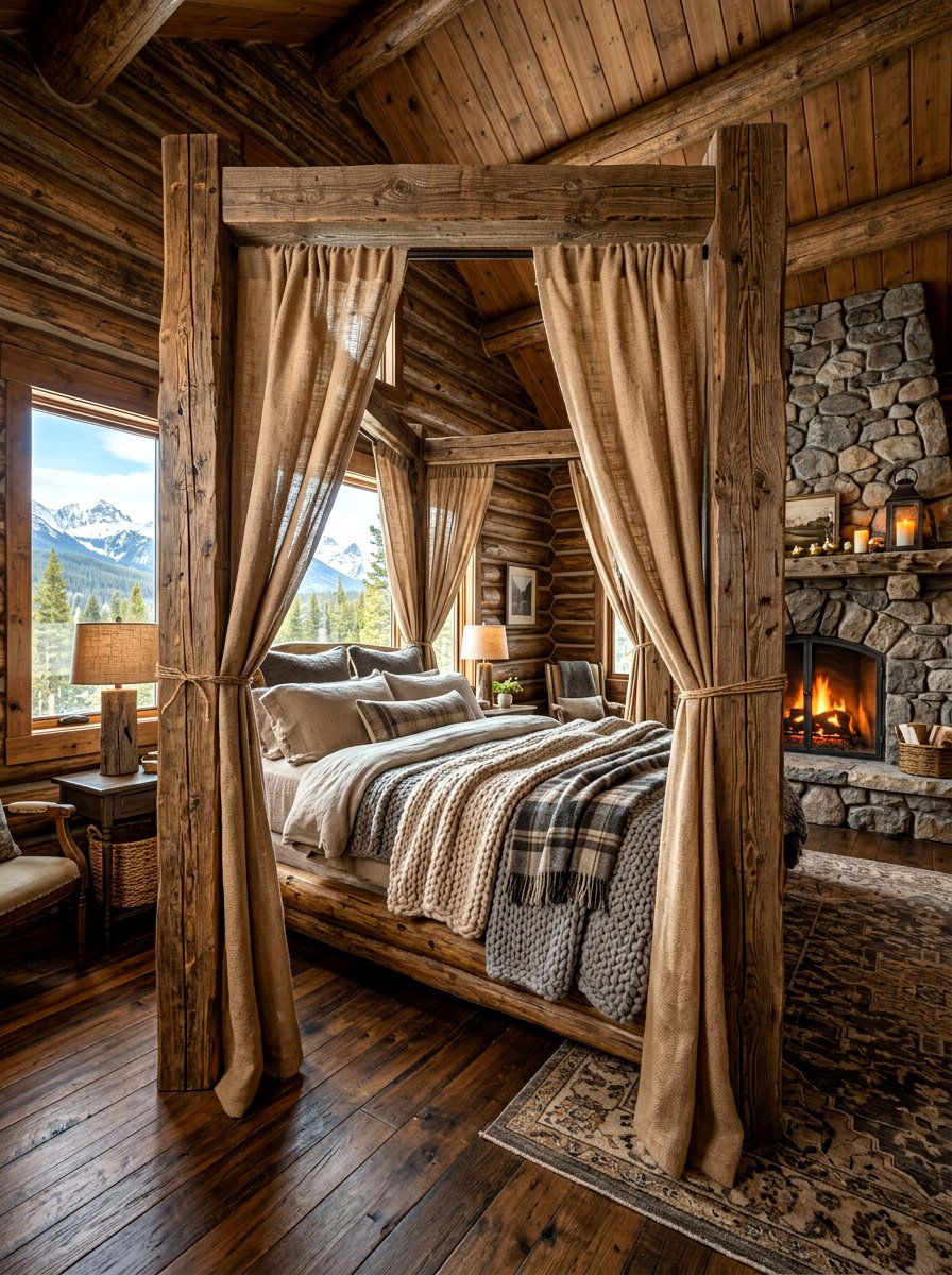 Rustic Wood Canopy Bed - 30 canopy drape bed ideas