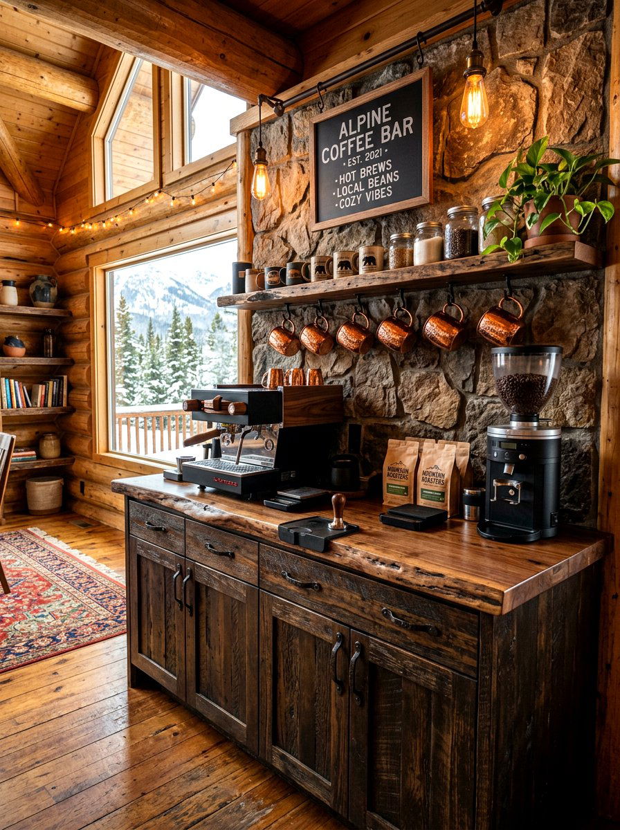Rustic Wood Coffee Bar - 30 coffee nook ideas