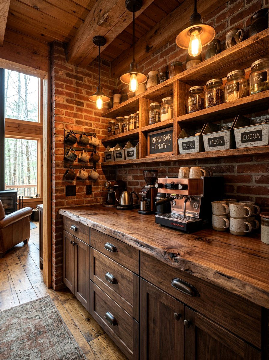 Rustic Wood Coffee Pantry - 30 coffee nook pantry ideas