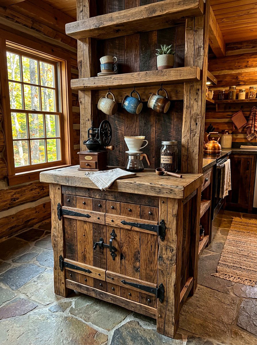 Rustic Wood Coffee Station - 30 appliance garage coffee station ideas