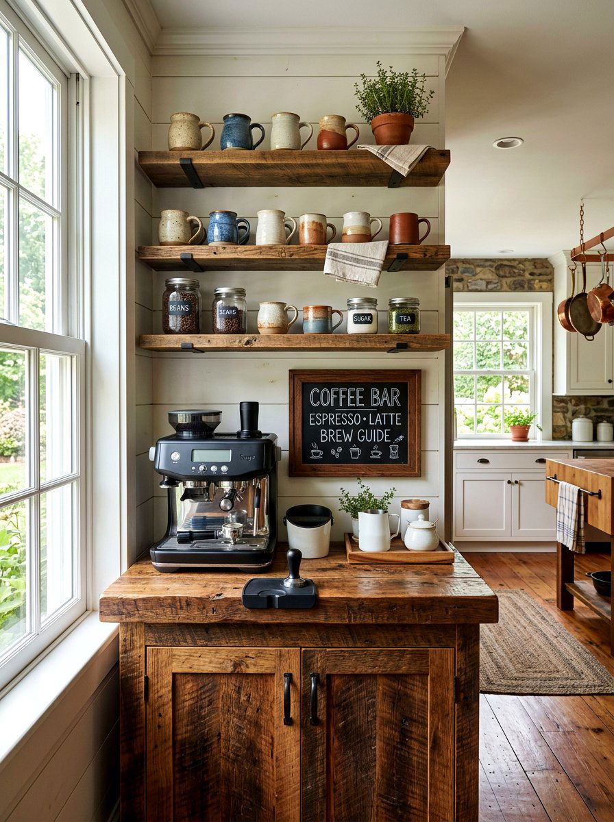 Rustic Wood Coffee Station - 30 espresso nook kitchen ideas