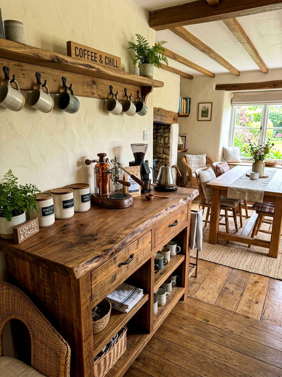 Rustic Wood Coffee Station - 30 kitchen coffee bar ideas